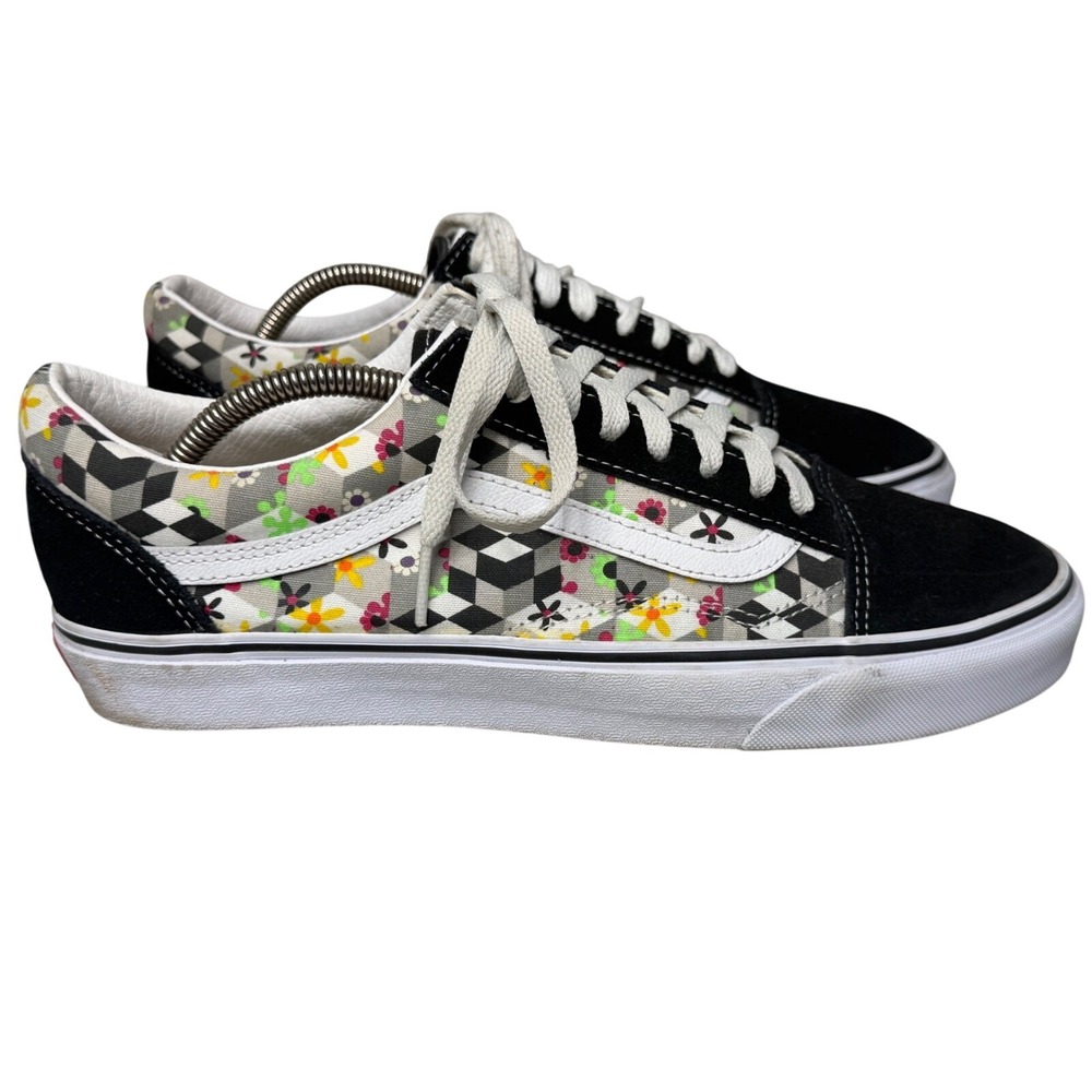 Vans Old Skool 3D Checkerboard Floral Black Suede Skate Shoes Men 11‎ Women 12.5